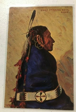 Chief Stinking Bear Ea Burbank Head Dress Vintage Postcard (a62)