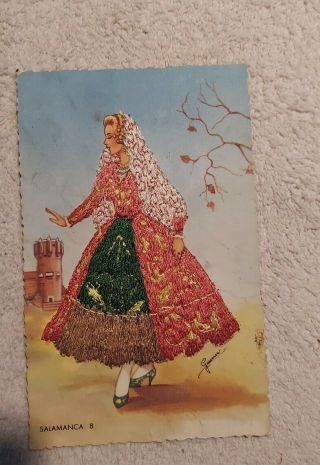 Embroidered Vintage Postcard.  Salamanca.  Tarjeta Postal.