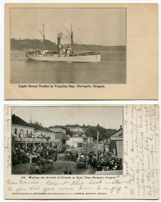Postcard - Two Cards Newport Oregon Light House Tender & " Boat Time " W2