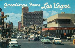 Greetings From Las Vegas Nevada Fremont Street Vintage Postcard View