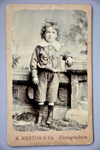Cdv,  Studio Portrait,  Victorian Curly Hair Boy,  E Mentor Of Southampton Etc.