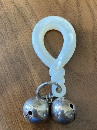 Antique Rare Sterling Silver Baby Rattle Mother Of Pearl Twist Nr