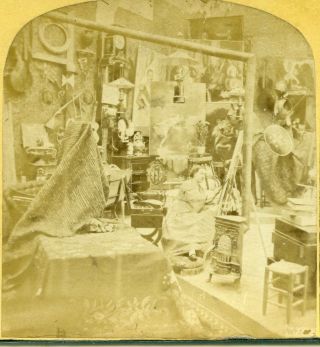 Stereoview Photo Early View Of Woman Painting In Her Art Gallery / Hobby Shop