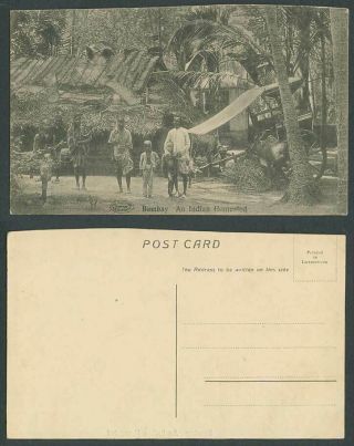 India Old Postcard An Indian Homestead Bombay,  Native House,  Boys Women Children