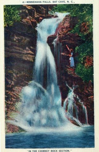 Minnehaha Falls Bat Cave North Carolina Chimney Rock Linen Vintage Postcard