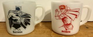 Vintage 2 1966 Batman & Robin Milk Glass Coffee Cup/mug Westfield Rare Set
