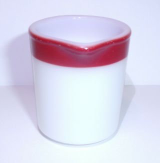 RARE Corning Restaurant Ware Mini Creamer Milk Glass Blower RED Band Pyrex Vtg 2