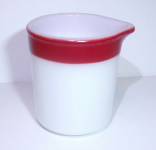 RARE Corning Restaurant Ware Mini Creamer Milk Glass Blower RED Band Pyrex Vtg 3
