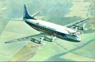 Air France Airplane In Flight Vickers Viscount Vintage Airline Issued Postcard