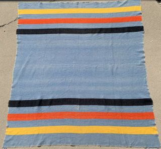 Vintage Orrlaskan Wool Blanket Striped Blue Rare Red Yellow Black 70” X 75” Orr
