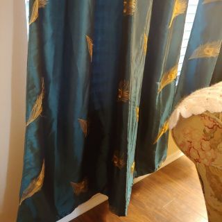 Rare Pier 1 Teal Turquoise Peacock Lined Curtain One Panel 54x96 " See Descr