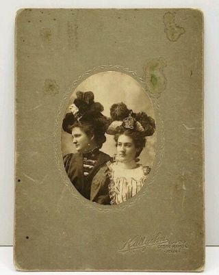 Cabinet Card Victorian Ladies In Fancy Hats Kadgihn,  Cedar Rapids Iowa Photo F10