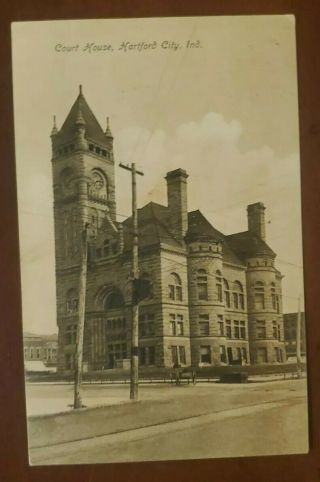 Courthouse Hartford City Indiana Blackford County Vintage Postcard W Cent Stamp