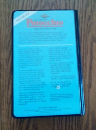 Walt Disney Pinocchio VHS Preview Sales Demo VHS Tape Rare Black case 1985 2