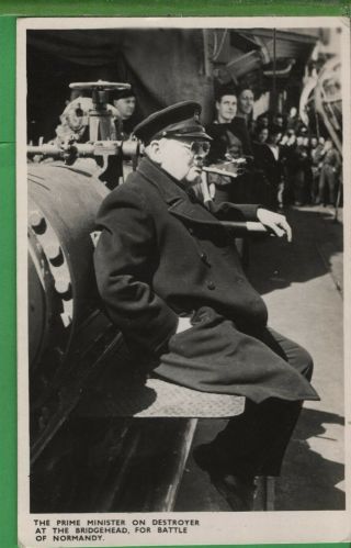 Vintage Real Photo Rppc Postcard Prime Minister Winston Churchill Normandy 1944