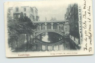 Bridge Of Sighs St Johns College Cambridge Vintage Postcard Posted 1903 Cn