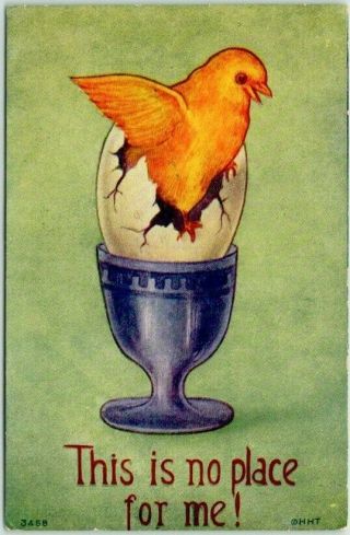 Vintage 1910 Easter Greetings Postcard Baby Chick Hatching From Egg H.  H.  Tammen