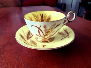 Old Royal Bone China Cup & Saucer Gold Accents Gold Raised Wheat Pattern Rare