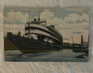 Vintage Postcard Ss Christopher Columbus Steamboat Ship Manitowoc Wisconsin