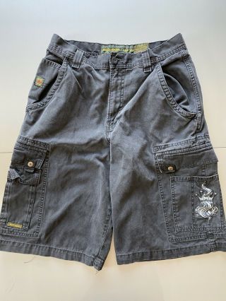 Vintage Jnco Jeans Cargo Utlility Skater Faded Black Skate Baggy Shorts 32 Rare