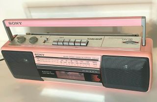 Vintage Pink Sony Sound Rider CFS - 210 Boom Box Cassette Player RARE 2