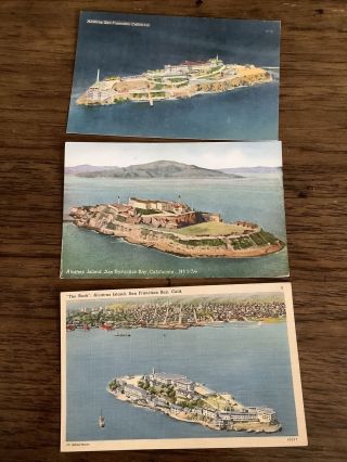 3/vintage Postcard Alcatraz Island San Francisco Bay California Ca Prison