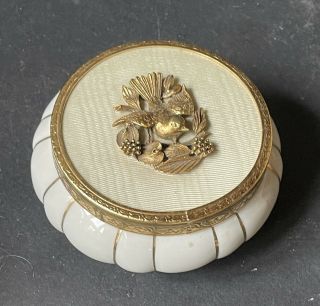 Rare Vintage Gold White Ceramic Matson Bird China Puff Jar Hollywood Antique