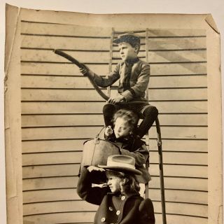 C.  1910 Photo Of Children At Play On A Ladder With Hose And Buckets