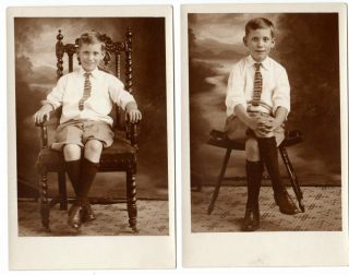 2 Vintage Rppc,  Real Photo,  Boy In Knickers,  Long Island City,  Ny.  Kerns 