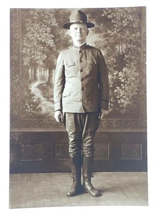 Vintage Antique B/w Photograph Snapshot Young Man Soldier In Uniform Wwi