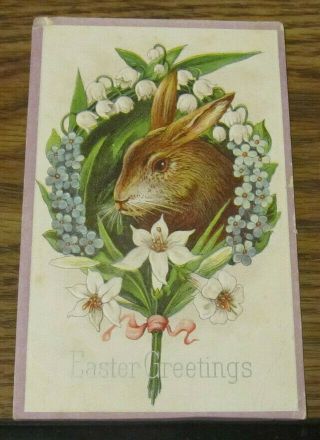 1913 Vintage Postcard Easter Greetings Rabbit Hare Posted Dayton Tennessee Tn