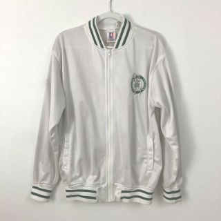 Vintage Boston Celtics Nba Starters Jacket Warm Up Lightweight White Rare Large