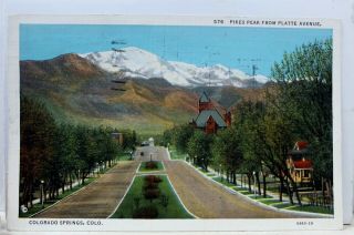 Colorado Springs Co Platte Avenue Pikes Peak Postcard Old Vintage Card View Post
