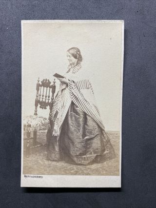Victorian Carte De Visite Cdv: Lady Reading Unusual Shawl: Marianneggi Italian?