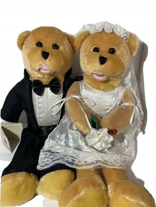 Chantilly Lane Pbc Musical Plush Bear Bride Groom Sings " Love & Marriage " 18”