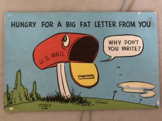 Vintage Comic Postcard | " Hungry For A Big Fat Letter " U.  S.  Mail Box E.  C.  Kropp