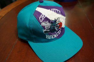 Vintage Charlotte Hornets Big Logo Snapback Hat Nba Rare