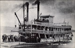 Iowa Le Claire Buffalo Bill Museum Eclipse Packet Boat Vintage Postcard