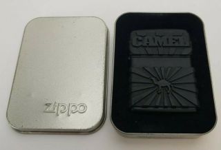 Vintage 1998 Xiv Camel Black Rubber Double Sided Zippo Lighter In Tin Rare