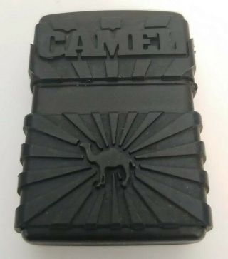 Vintage 1998 XIV Camel Black Rubber Double Sided Zippo Lighter in Tin RARE 3