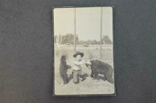 Vintage Souvenir Photo Op Arcade Little Cowboy W/ Wild Bear Cubs 958059
