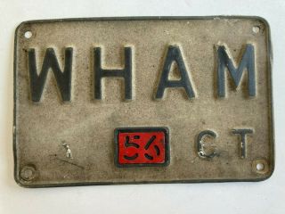 1956 Connecticut License Plate Wham Very Early Vanity Rare Unusual W/ Year Tab