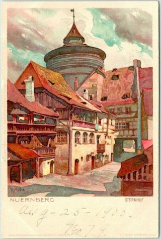 Vintage 1900 Nuremberg Germany Postcard " Sternhof " Street View - Dated 1900