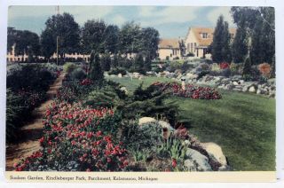 Michigan Mi Kalamazoo Kindleberger Park Parchment Sunken Gardens Postcard Old Pc