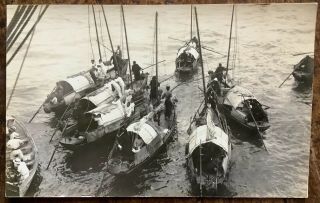 Vintage Rppc View From Hms Kent/hawkins Flotilla Of Chinese Sampans Hong Kong