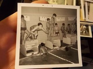 Vint Snapshot Photo,  Teenage Boys At A Swimming Meet