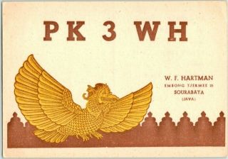 Vintage 1949 Java,  Indonesia Postcard Qsl Amateur Ham Radio Card / W.  F.  Hartman