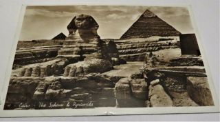 Vintage Postcard R/p Cairo The Sphinx And Pyramids Egypt