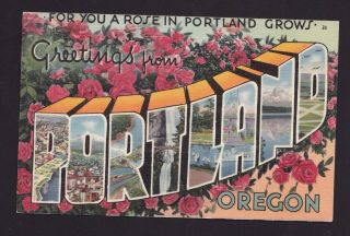 Old Vintage 1957 Postcard Of Greetings From Portland Oregon Or Large Letter
