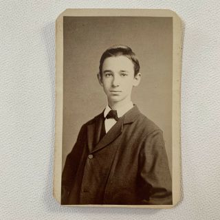 Antique Cdv Photograph Handsome Young Man Teen Boy Worcester,  Ma Id Chas Hunt